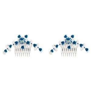  Metal Flowers with Crystals Hair Comb Set of 2