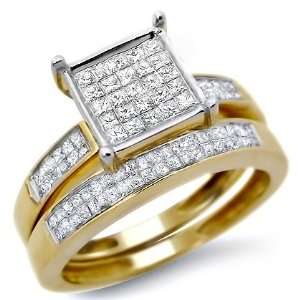  .85ct Princess Cut Diamond Ring Wedding Set 14k Yellow 