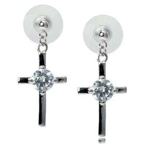   65 Carat Religious Cross CZ Sterling Silver Dangle Earrings Jewelry