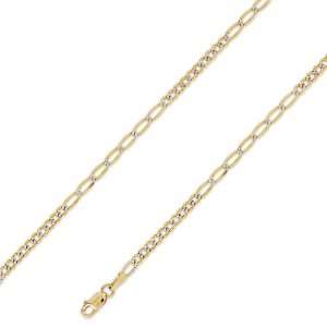 14K Solid Yellow 2 Two Tone Gold Figaro 10+7 Chain Necklace 3mm (7/64 