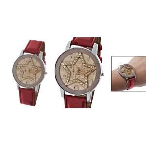  Como Bright Red Faux Leather Strap Round Star Dial 