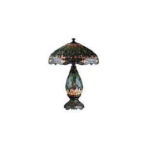  Dragonfly Tiffany Shade Table Lamp w/Multi color Jewels 