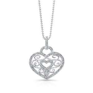 Victoria Kay 14k White Gold Diamond Vintage Heart Pendant (1/4cttw, IJ 