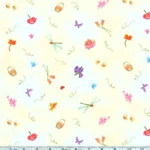  45 Wide Once Upon a Garden Bugs Cream Fabric By The Yard 