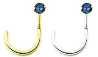 14K Real Solid Gold Nose Screw, Nose Rings, Nostril Jewelry Gen Blue 
