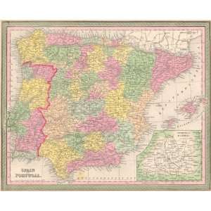  Mitchell 1850 Antique Map of Spain & Portugal   $329 