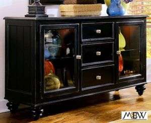 Distressed Black 3 Drawer Buffet Sideboard Server  