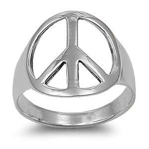 925 Sterling Silver Ring   High Polish Peace Sign   Size 10