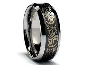     8MM Concave Black Laser Etched Tungsten Carbide Ring Wedding Band