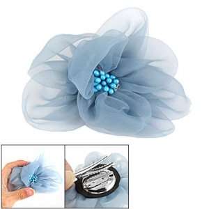   Blue Nylon Flower Decor Alligator Hair Clip Safty Pin Brooch Jewelry