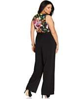 NY Collection Plus Size Jumpsuit, Sleeveless Printed Belted Jumpsuit