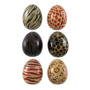  Set Of 6 Multicolor Animal Print Decorative Eggs 4 Inch 