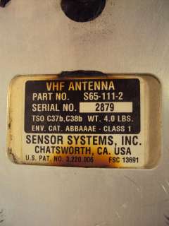 SENSOR SYSTEMS VHF AIRCRAFT BLADE ANTENNA S65 111 2  