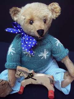 ANTIQUE ORIGINAL STEIFF TEDDY BEAR 1910s MOHAIR w. CAROUSEL HORSE 