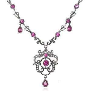    Antique Inspired Synthetic Ruby Necklace 18 CHELINE Jewelry