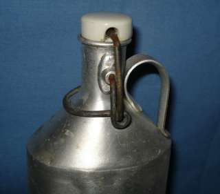 Antique Traveller Metal Milk Bottle Can w/Porcelain Cap  