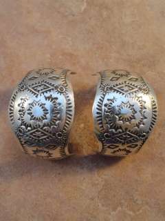 Big Vintage Pawn Sterling Silver Stamped Hoop Earrings  