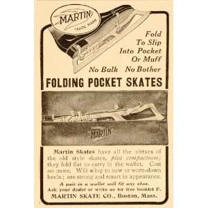  1908 Vintage Print Ad Martin Folding Pocket Ice Skates 