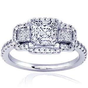 com 1.55 NEW Asscher Cut Halo Petite 3 Stone Diamond Engagement Ring 