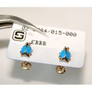  BABY / TODDLERS 18K SKILLUS GOLD BEETLE STUD EARRINGS WITH SAFETY 