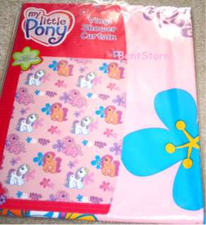 MY LITTLE PONY BATHROOM Shower Curtain PINK Ponies Flowers 70x72 vinyl 