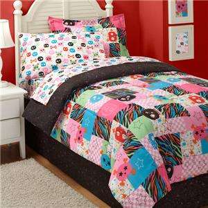 TWIN Girls Teen Pink Black Zebra SKULLS Comforter Set  