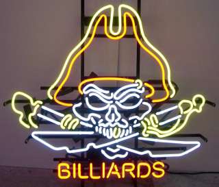 Neon Sign Billiards Pool Table Light lamp Pirate Skull  
