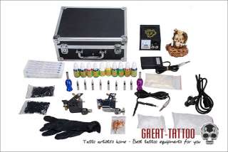 Tattoo Kit 2 Guns Machine Power/Tube/Needles/Ink 204  