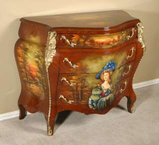 Hand Painted French Bombe Bombay Chest Commode Vanity  
