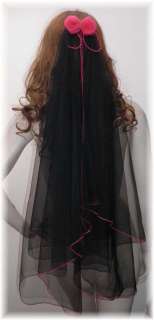 Medieval Gothic Fairy Black & Hot Pink Bridal Veil  