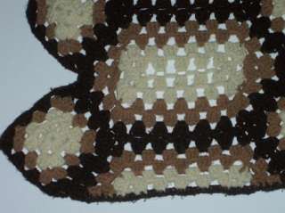 Crocheted Granny Square AFGHAN THROW Brown Tan Cream  