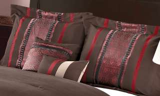   Jacquard Faux Silk Brown Red Comforter Set Queen King Curtains Sheet
