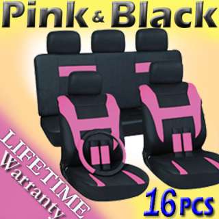   Pink and Black Complete Car Seat Cover Set Bucket Bench 