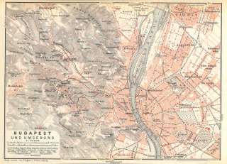 Hungary BUDAPEST + ENVIRONS. Old Vintage City Map.1911  