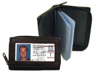 Business CARDS Zip Around ID LEATHER Wallet Holder Black 20c  