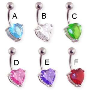  Belly button ring with heart shaped gem, green   C 
