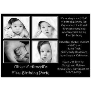  Four Me? in Black 1st Birthday Invitations   Set of 20