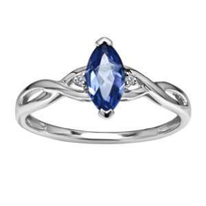   Birthstone   Created Blue Sapphire Marquise Platina 4 Ring   Size 7