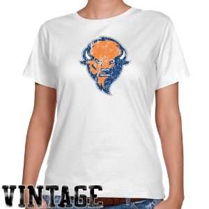 Bucknell Bison Ladies White Distressed Logo Vintage Classic Fit T 