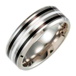    Size 8   Tungsten Black and White Resin Striped Ring Jewelry