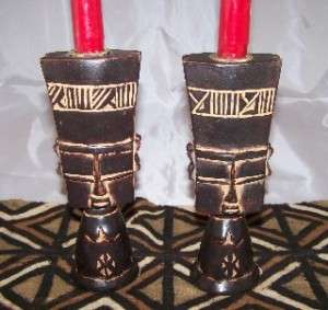 Wooden African Mask Candle Holders Great For Kwanzaa  