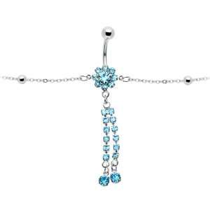  Blue Forever a Flower Jeweled Dangle Belly Chain Jewelry