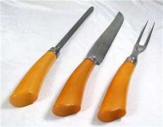 Bakelite Handled Stainless Steel Carving Set Butterscotch Color  