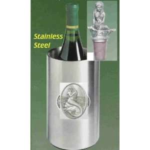  Mermaid Wine Chiller with Mermaid Pewter Bottle Stopper 