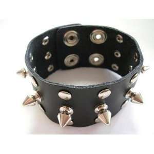  1.5 Leather Spiked & Studded Wristband Bracelet 