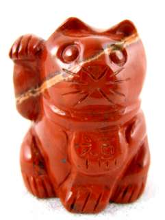 Red Koi Fish Jasper Carved Maneki Neko Lucky Cat Cats  