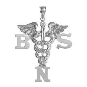     Bachelor of Science in Nursing BSN Charm with Diamond in Silver