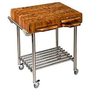   Teak Cart with SS Legs and Three Cutting Boards #703