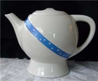   Hall SASH Teapot Coffee Drip o lator White Blue Stripe Stars Art Deco