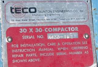 USED TECO 30X30 BAG COMPACTOR DENSIFIER  